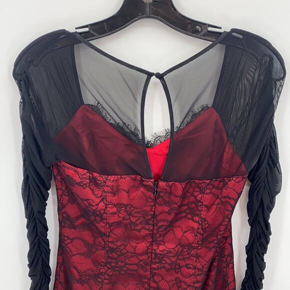 Bebe Red Black Lace Overlay Bodycon Dress Size XS - Picture 9 of 16